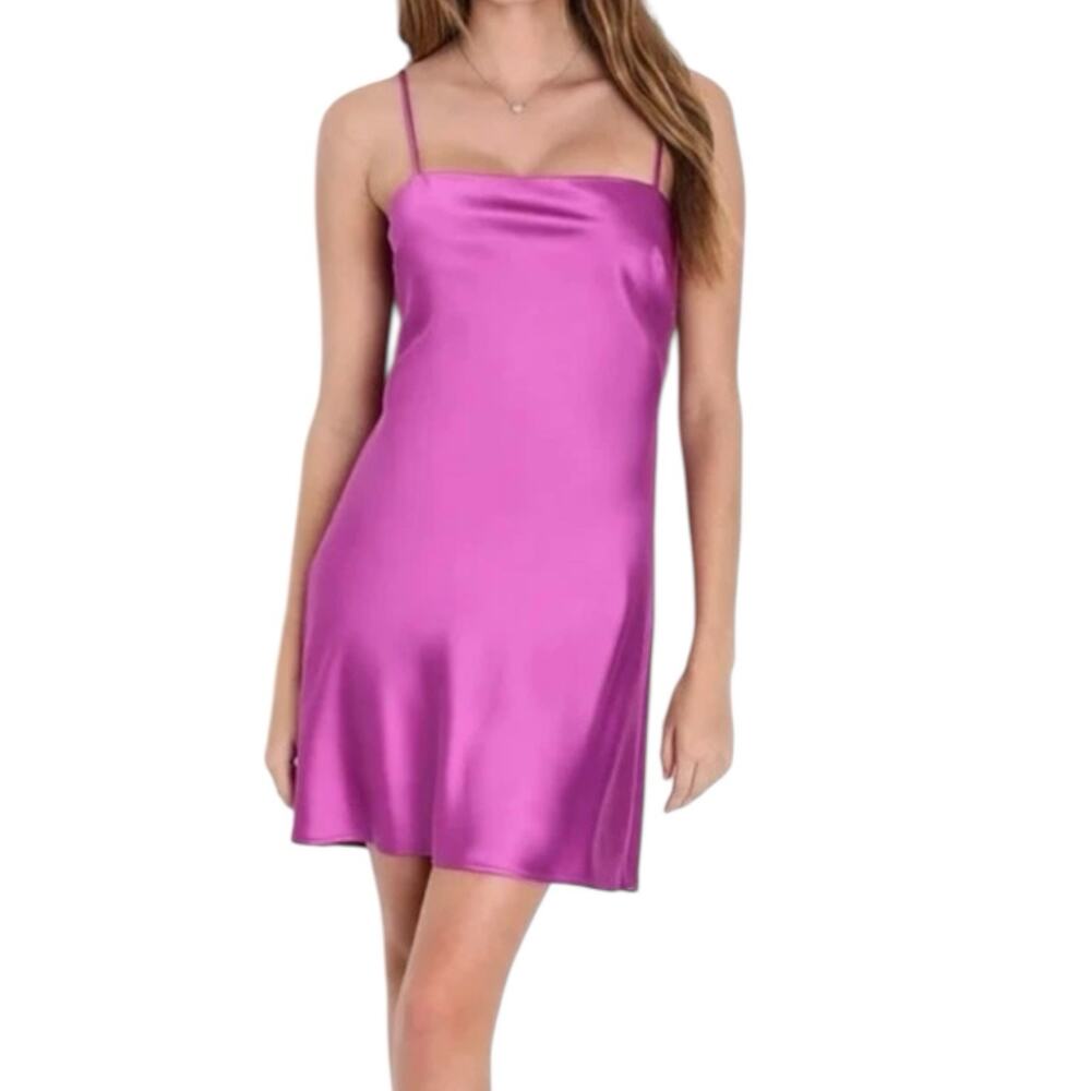 NWT Lulus Chic Allure Lace Up Mini Slip Dress Purple Satin Size Medium